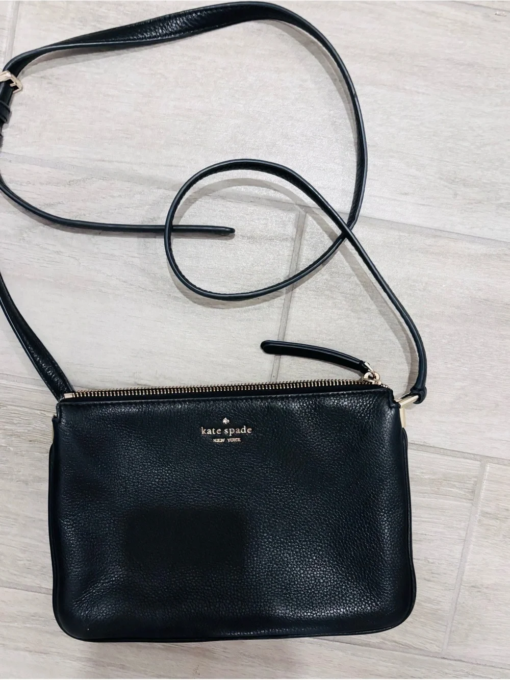 kate spade Black Pebbled Leather Crossbody with Gold Hardware